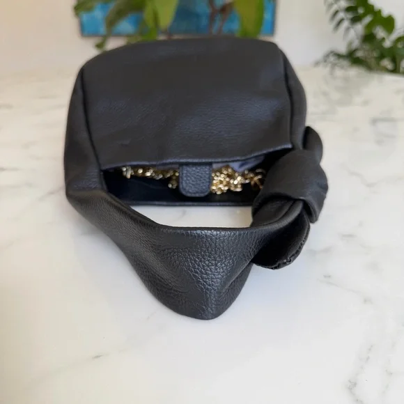 Quince Italian Leather Mini Bow Mini Shoulder Bag Pebbled Crossbody Gold Chain - Picture 9 of 14